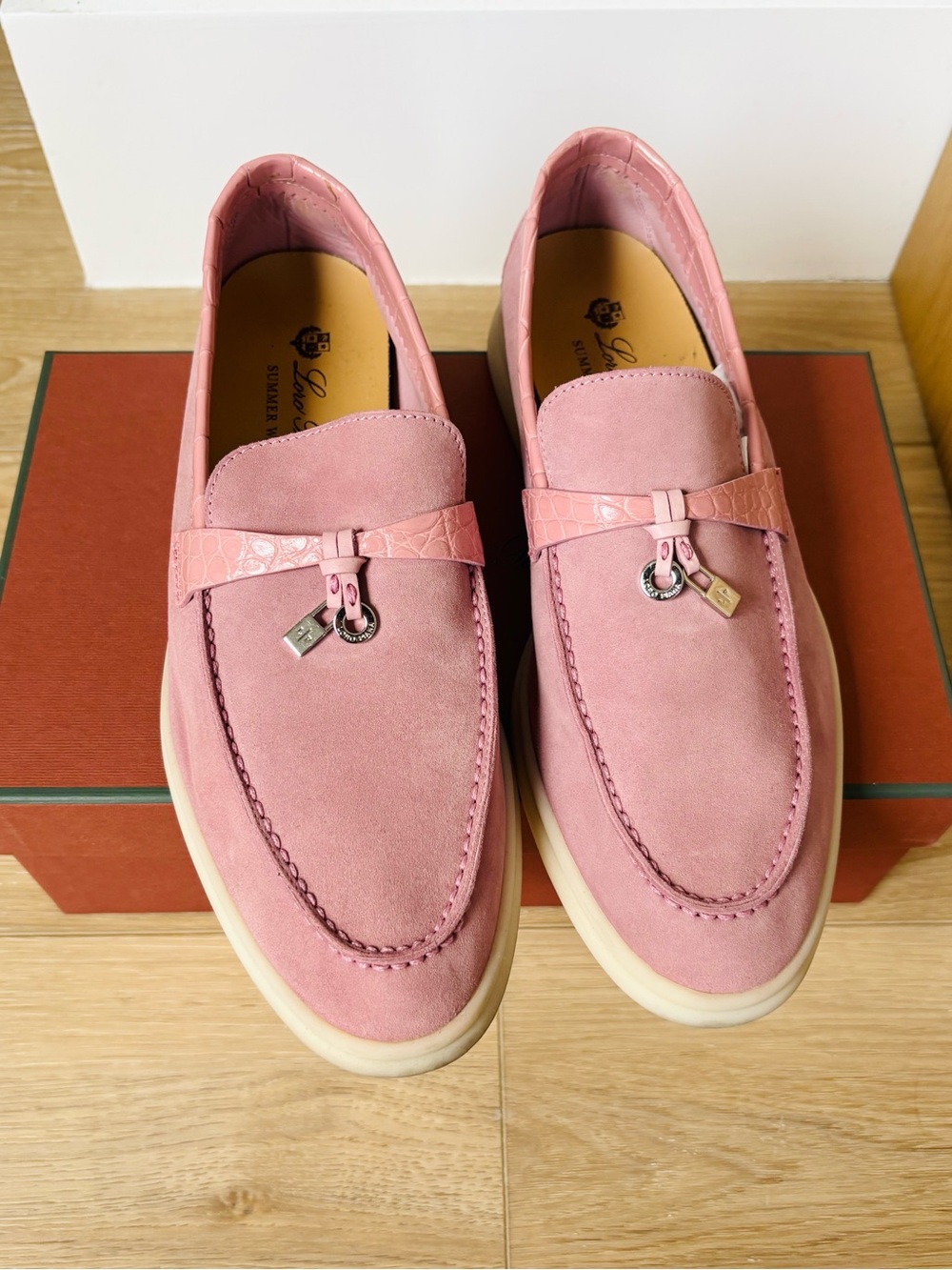 Loro Piana Pink Alligator Loafers size 39.5